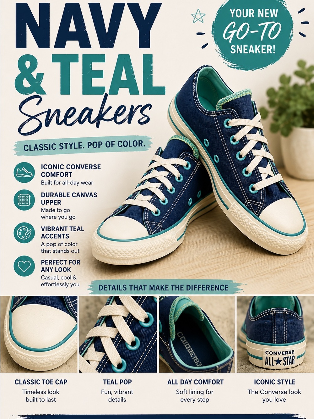 Converse Women's Navy and Teal Sneakers